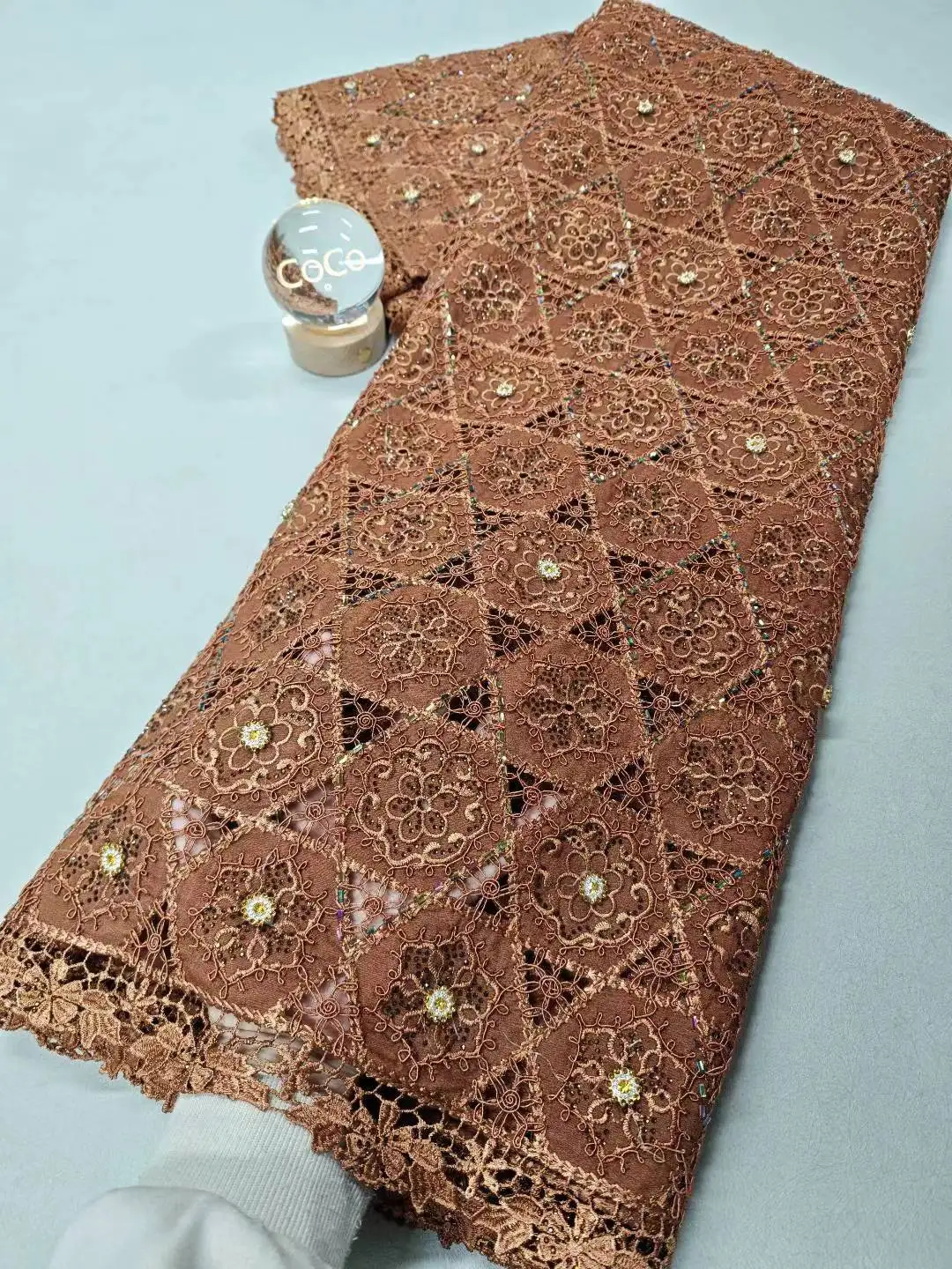 

African Nigerian 2025 High Quality Embroidery Lace Fabric Water Soluble Tulle Wedding Party Dress Guipure Sequins 5Yards XL144