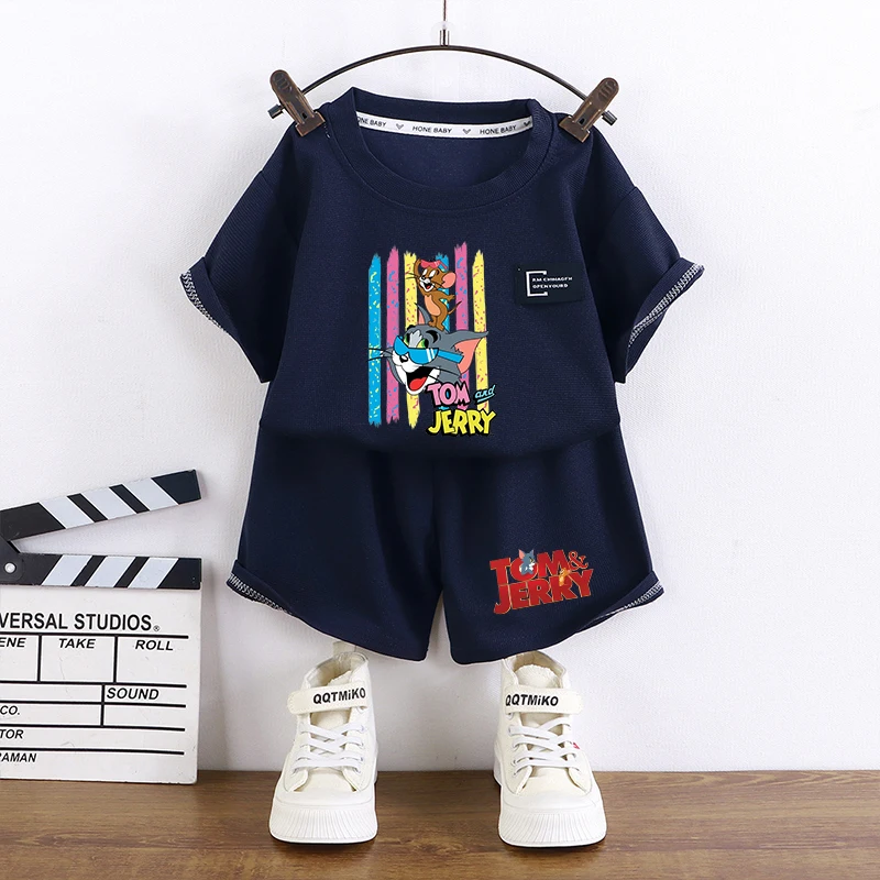 Tom and Jerry Children T-shirt+shorts Set Boy Girl Anime Short Sleeved Summer Cartoon Trendy Tees Sets Kid Shirt Clothing Set view 5