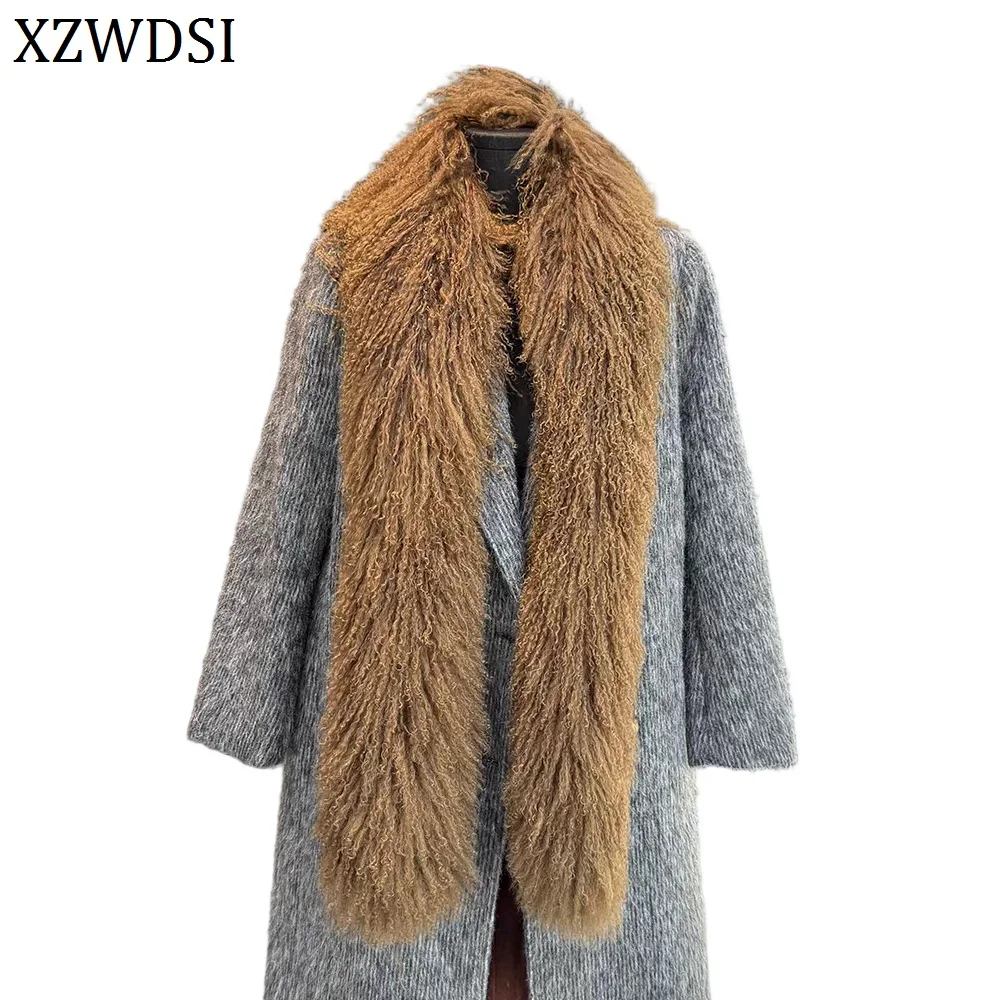 160cm Fashion Mongolian Lamb Fur Shawl Fluffy Long Stole Tibet Lamb Fur Scarf