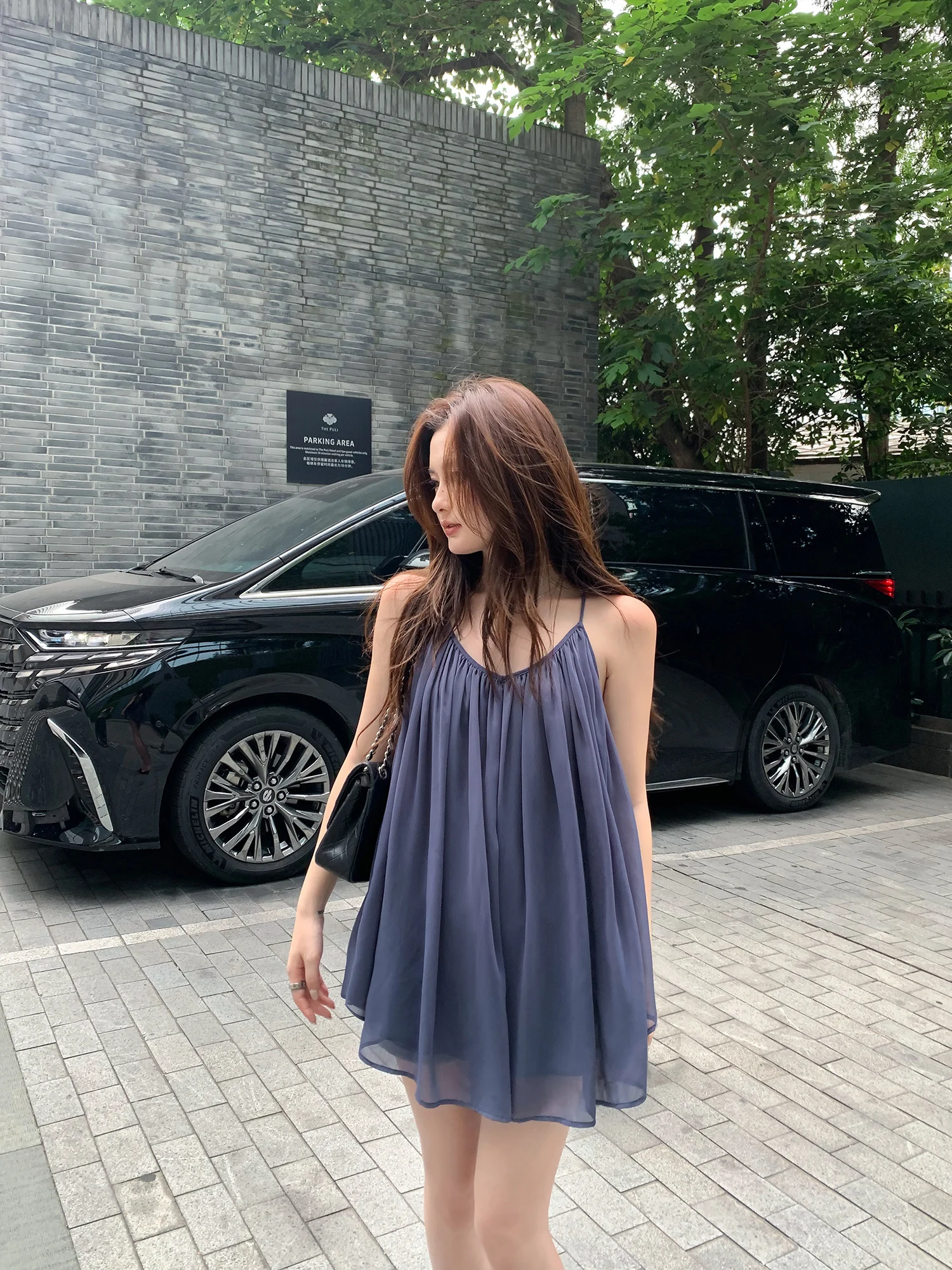 Pusumede Sicilian Holiday V-neck Hanging Neck Vest Women's Loose Inner Wear Top Drifting Feel Polyester Fiber Outerwear