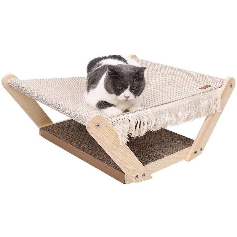 Cat Accesorios Adjustable Wood Cat Bed Tree Solid Wood Raised Pet Hammock