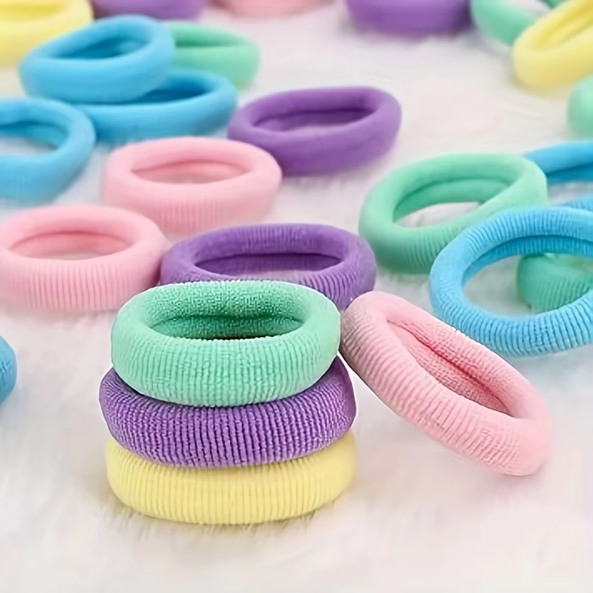 Colorful Nylon Scrunchie Hair Ties, 100pcs Set