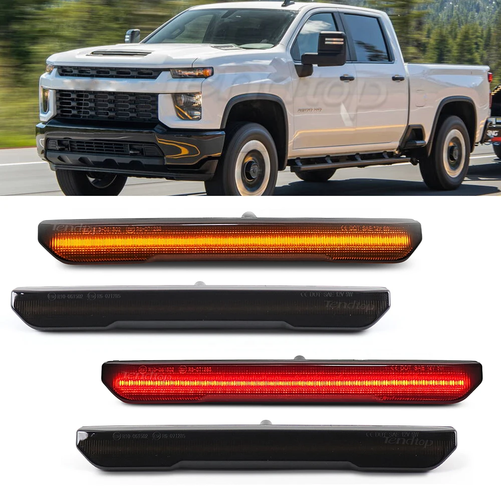 4PCS Amber/Red LED Front Rear Bumper Side Marker Lights Fender Parking Signal Lamp  For 2020 2021 2022 Sierra 2500HD 3500HD