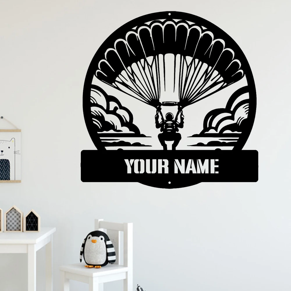 

1pc new Parachute jumper Personalized Name Hooks Iron Art Tin Plate Signs Decor Living Room Bedroom Removable