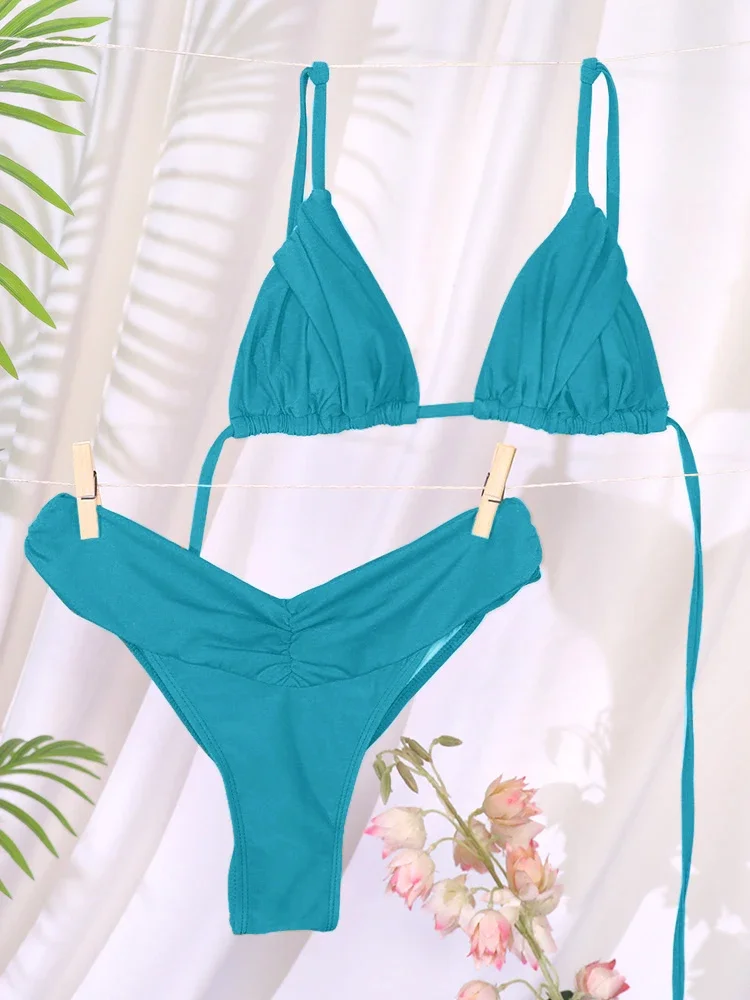 Sexy Folds Bikini Set Solid Micro Bikinis Women Swimsuit Female Triangle Swimwear Beach Wear Bathing Suit