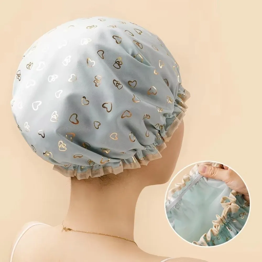 New Waterproof Shower Cap Double Layer Adjustable Shower Hair Cover Reusable Elastic Bathing Hat