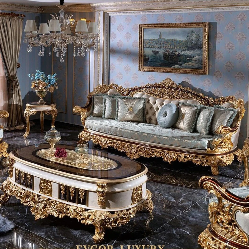 !@Italian Brand Luxury European Classic French Sectional Three Seater Sofa Embroidery Royal Sofa for Living Room Home Sofa