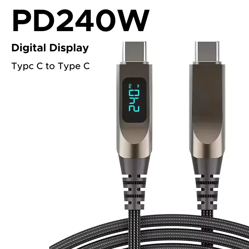 LED Display USB C to Type C Cable 240W Braided Fast Charging Cord for iPhone 17 16 Samsung Galaxy S24 S23 Xiaomi Laptop