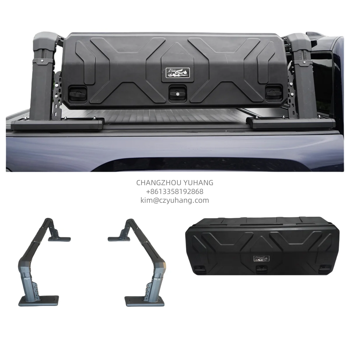 

YH-G-039 Universal Adjustable Aluminum Truck Bed Rack Pickup Roll Bar Truck Ladder Rack With Side Storage Box for Pick-up Trucks