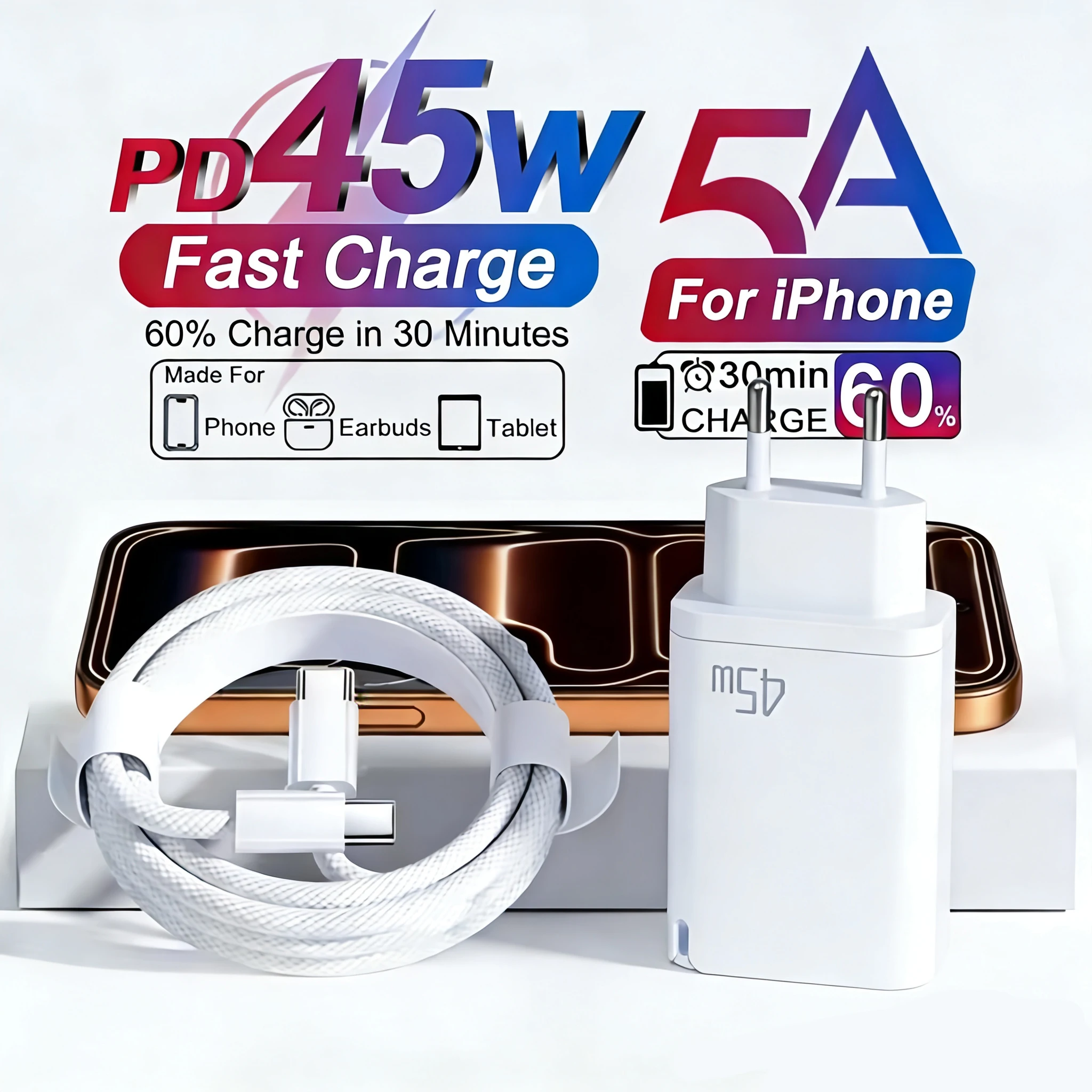 

Зарядное устройство EU PD 45W для быстрой зарядки iPhone 17 16 15 11 12 13 14 Pro Max, iPad Air, кабель USB-C Type-C для быстрой зарядки и передачи данных, зарядка для телефона