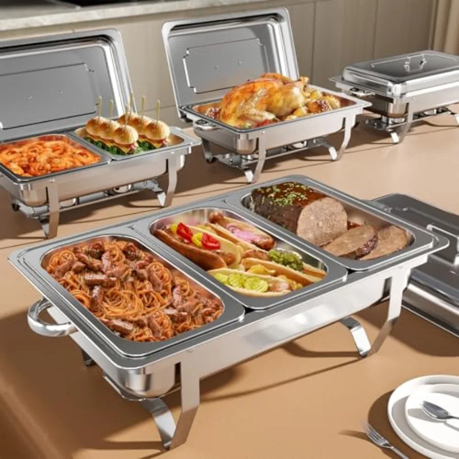 

Chafing Dishes for Buffet 9Qt 4 Pack [Multi-Size Food Pans] Stainless Steel Chafing Dishes [Sturdy and Durable] Chafing Dish Bu