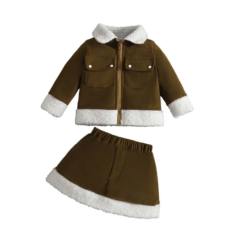 

Autumn 1-3 Years Toddler Baby Girl 2Pcs Sets Long Sleeves Lapel Zipper Coat Half Skirt Winter Outfits Baby Girl Clothing