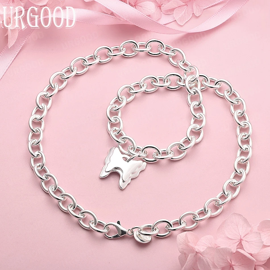 925 Sterling Silver Exquisite And Charming Butterflies Necklace 18 Inch For Women Party Engagement Wedding Fashion Jewelry