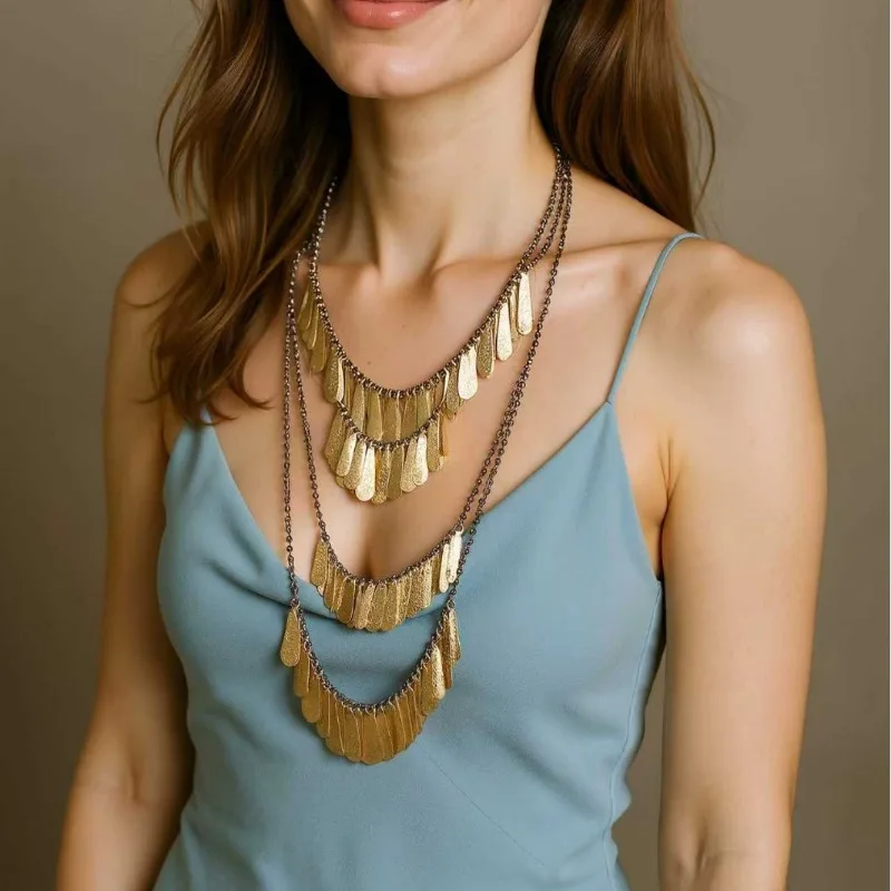 

Трендовый, высококачественный, в стиле легкой роскоши, геометрический металлический кулон, многослойный, на железной цепочке