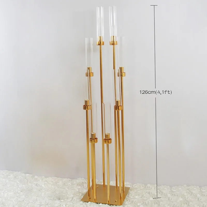 Multi Head Golden Wedding Decor Road Guide Reed Light Acrylic Transparent Candlestick Home Party Table Centerpiece Decor