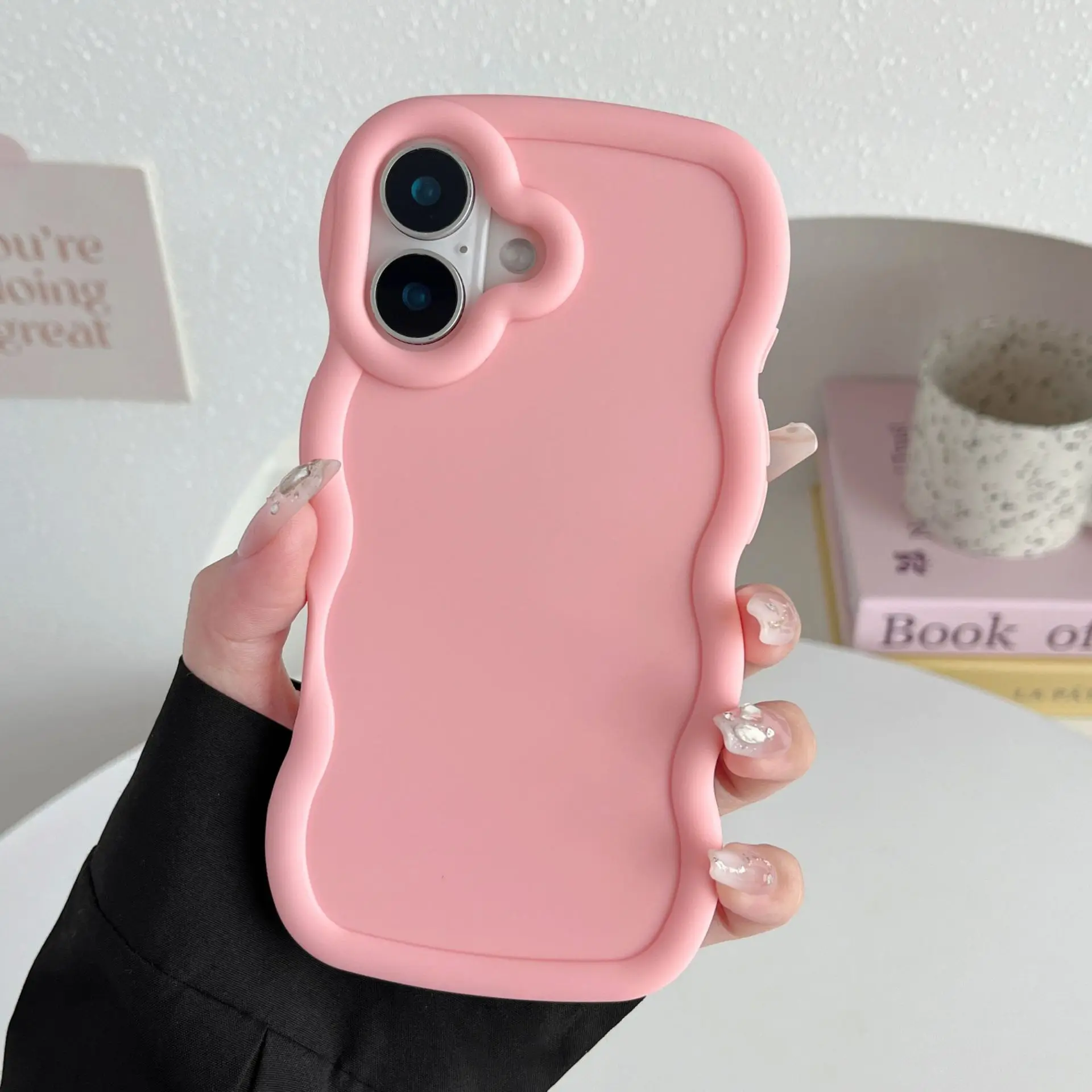 Wave Pattern Cases for Apple iphone 16 Pro Max 16 Plus Macaron Phone Case Cartoon Sticker Doll DIY Simple Color Material Shell