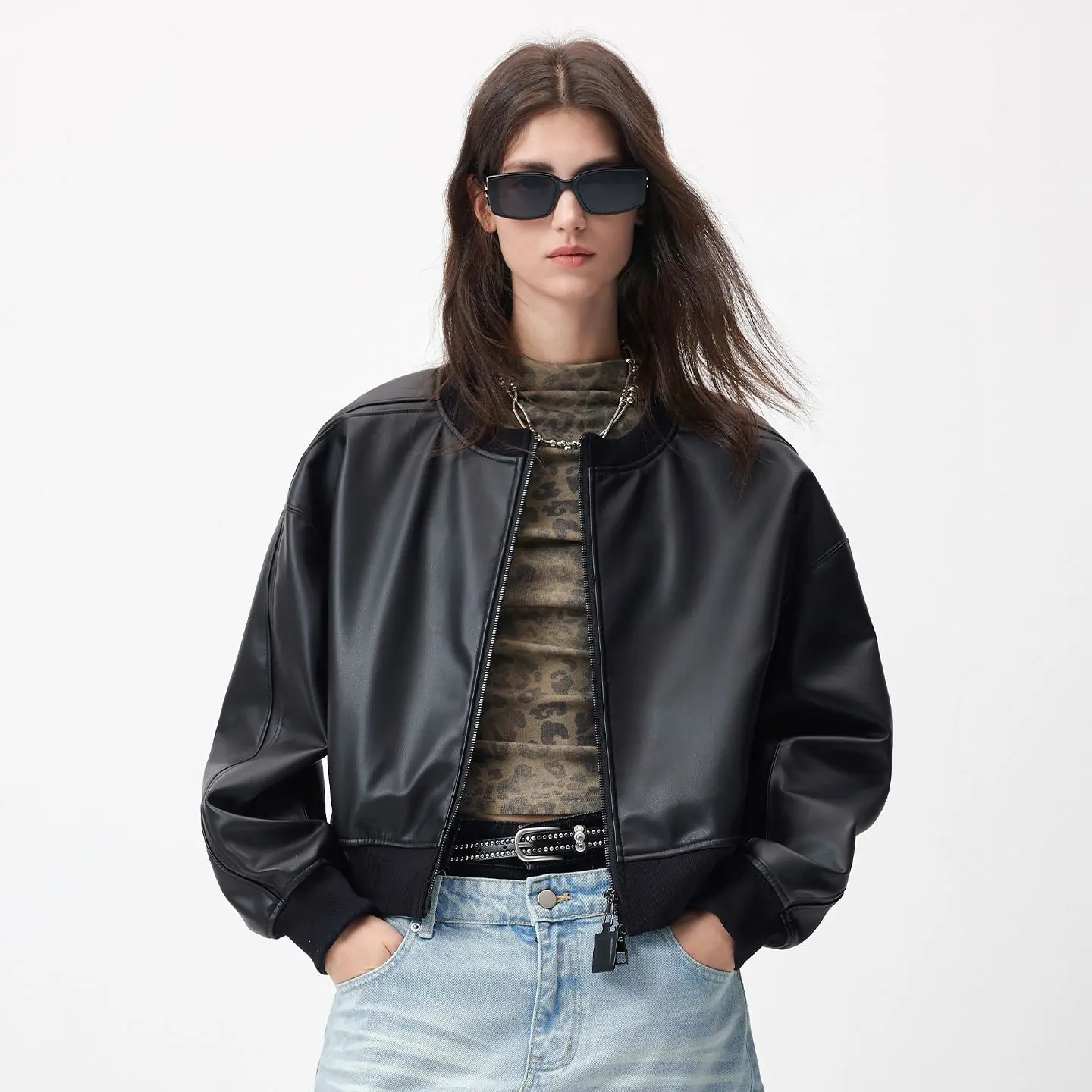 Loose Short Leather Overcoat Women Retro Zipper Sheepskin Coat
