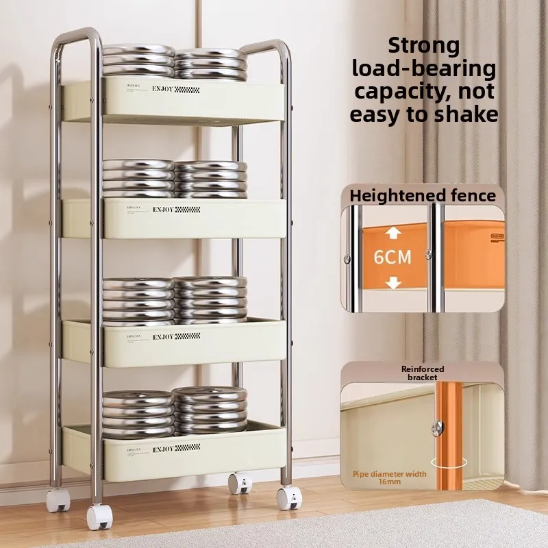 Multilevel Freestanding Rolling Storage Cart - Living Room Baby Bath Snack Organizer Hair Salon Trolley Cart - Space-Saving Kitc