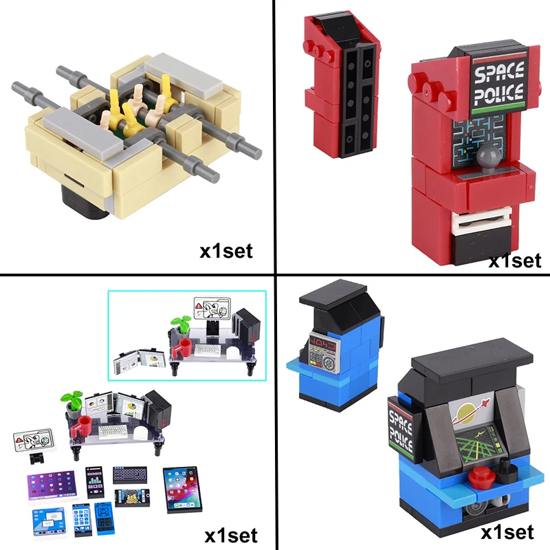 MOC City Street View Building Blocks Computer Controller Medical CT Road Signs Game Consoles Dessert Cabinets Printed Bricks Toy