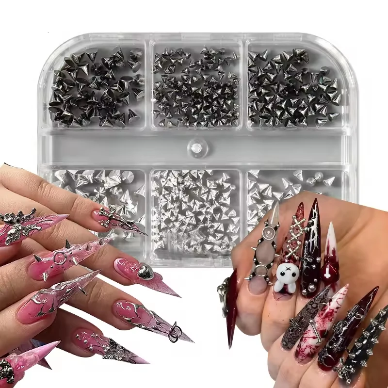 

3D миниатюрные металлические панк-гвоздики для ногтей, смешанные размеры, золотые и черные конусные шипы, заклепки из сплава, украшения для маникюра, DIY поделки, декор для ногтей