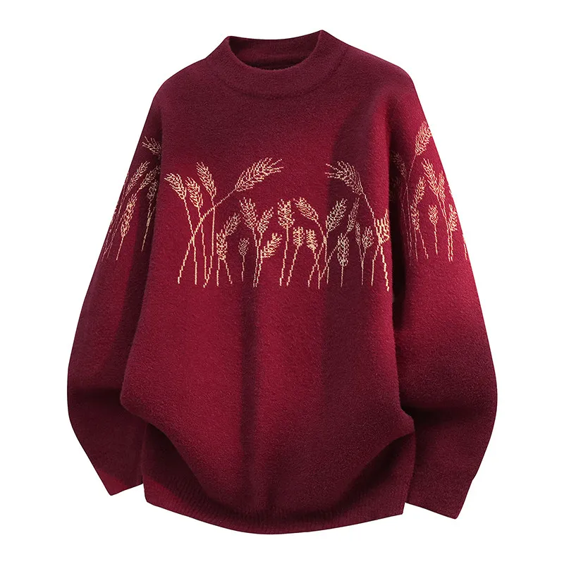 

Новинка 2023 года, мужской вязаный свитер для пары, зимняя мода, мягкий длинный свек с высоким воротником, теплый дышащий молодежный трикотаж, красный цвет...