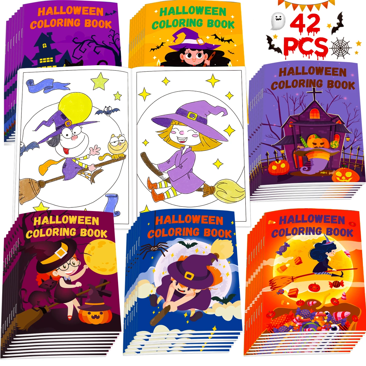 42Pcs Halloween Coloring Books,for Kids Halloween Party Favors Bulk for Ages 2-4-8-12 Small Trick or Treat Goodie Bags