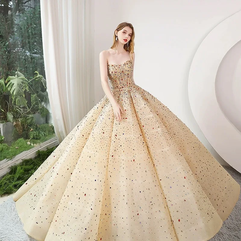 Hot Sale Gemstone Elegant Length Beaded Luxury Evening Dresses High-end 2024 Engagement Ball Gowns for Women Prom Dress