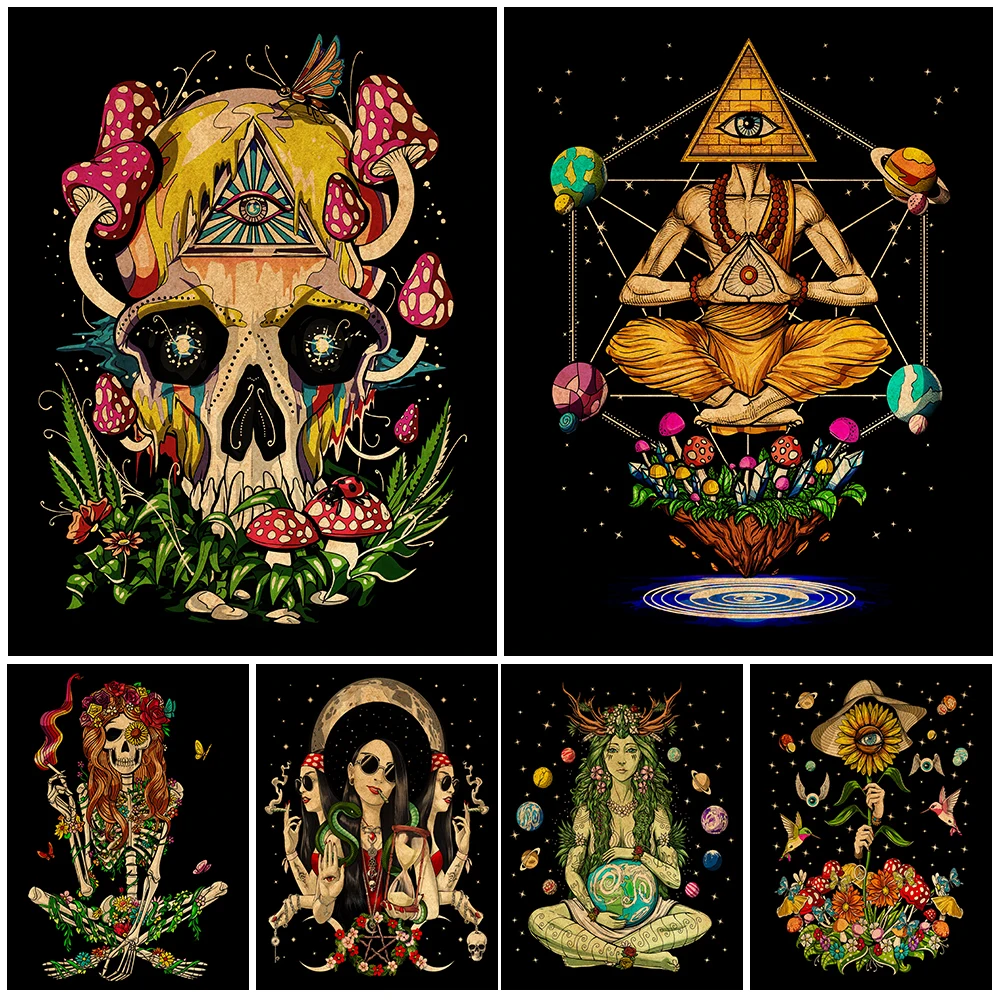 

Psychedelic Forest Wall Decor Print Magic Mushrooms And Greek Goddess Poster Print Nature Fantasy Forest Art Print Home Decor