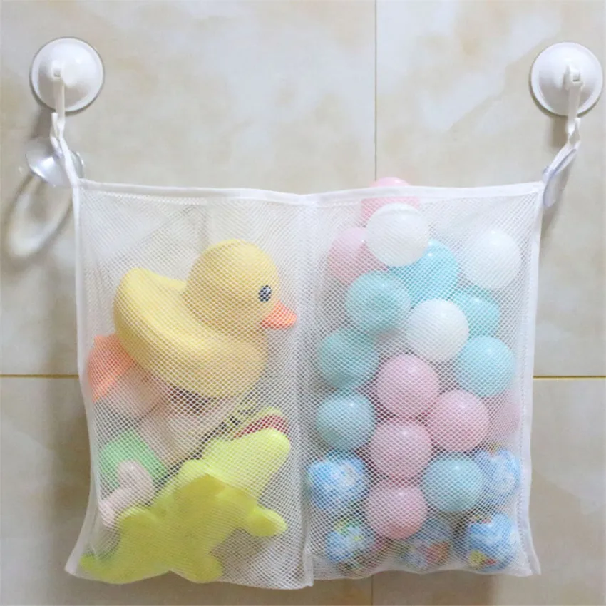 Wall-mounted Kids Toys Mesh Storage Bags With Suction Cup Children Bathroom Bath Toy Net Organizer Pockets Hanging Storage Bag