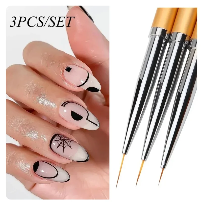 3Pcs Acrylic French Stripe Nail Art Liner Brush 3D Tips Line Stripes DIY Drawing Pen UV Gel Brushes Painting Pen Manicure Tools
