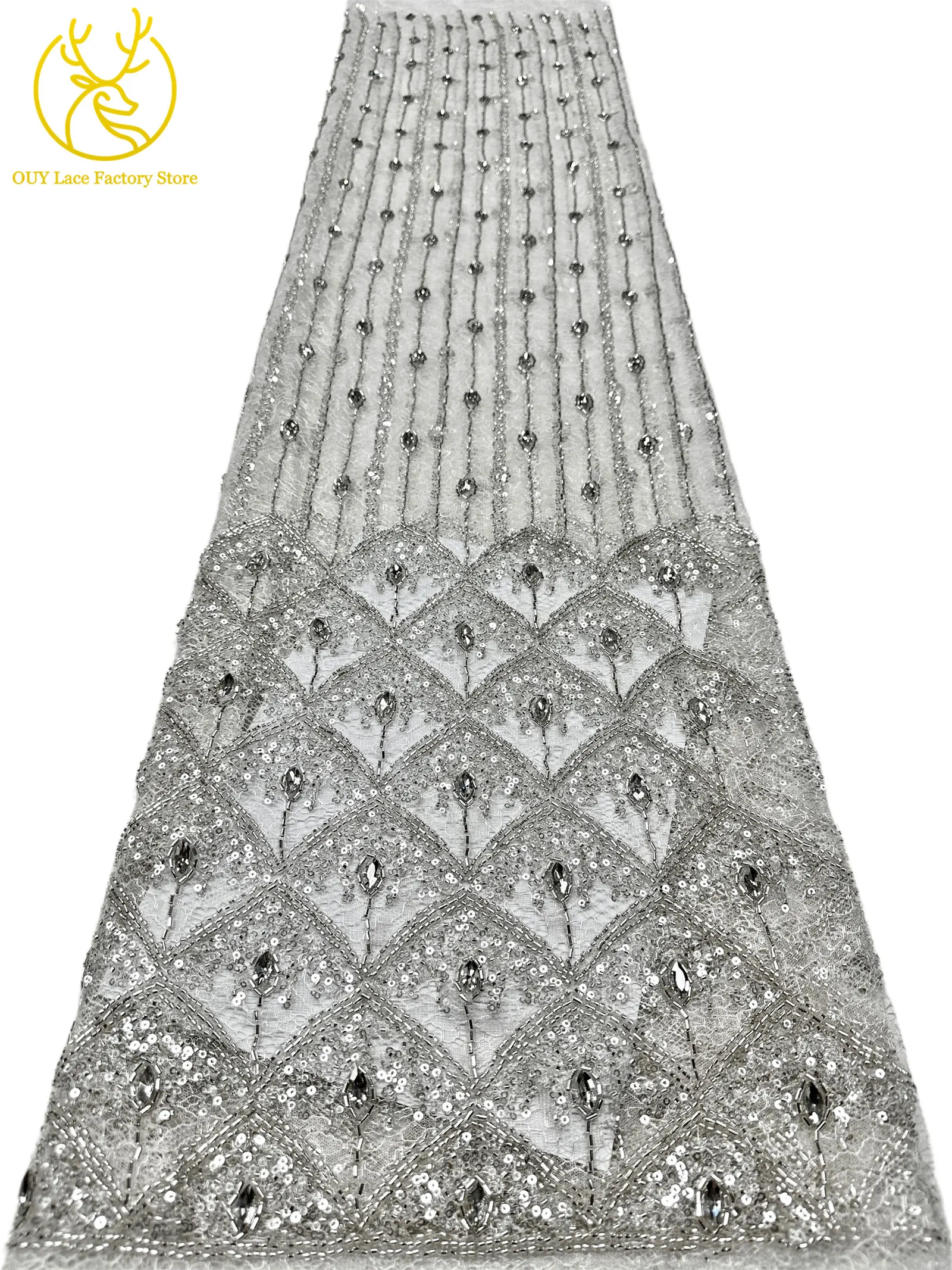 Hochwertiger Österreichischer Diamant-Stein-Spitzenstoff 2026 Afrikanischer Perlen-Pailletten-Spitzenstoff Nigerianische Spitze für Brautkleider und Hochzeitskleider – Detail 11