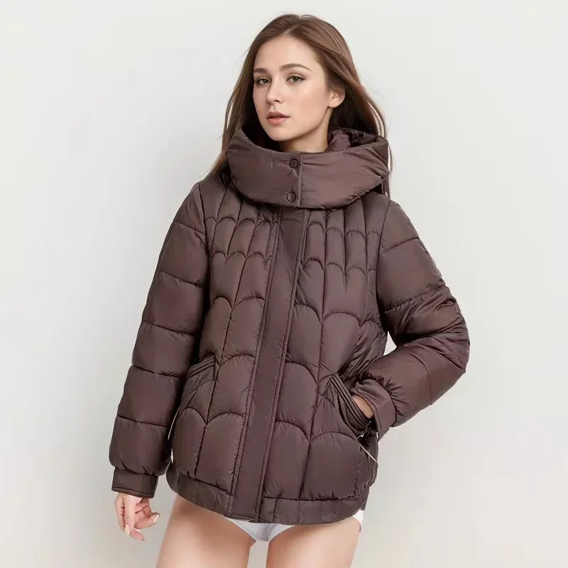 2024 Winter Women's Jacket Pure Color Parkas Hooded Stand Collar Warm Down Cotton Jacket Female Short Puffer Jacket Zipper Coats