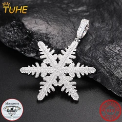 Iced Out D Color Moissanite Snowflake Pendant Necklaces Real Silver 925 Original Certified Charms Chains Hip Hop Jewelry Gifts