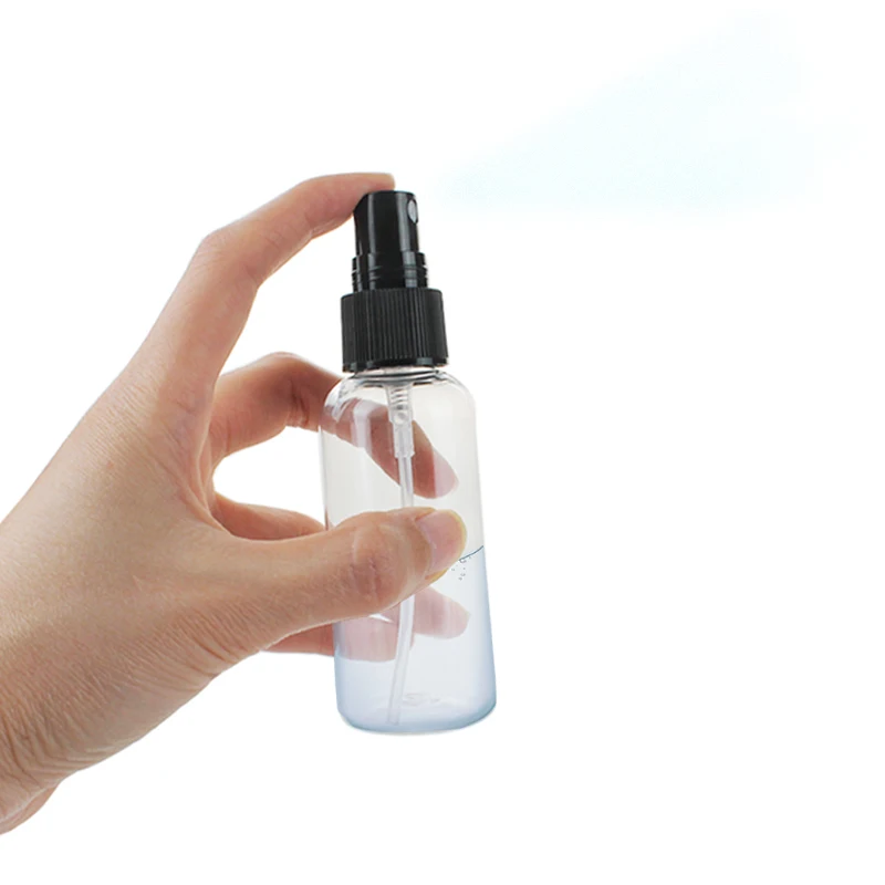 

30 шт., 50 мл, 250 мл, пластиковый прозрачный распылитель для тумана с черным распылителем, пустой прозрачный распылитель для духов, распылитель для волос