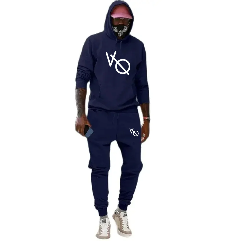 Autumn Men\'s Sets Sportswear VQ Hip Hop Graphic Printed Plus Fleece Fashion Men Hoodies Sweatshirts+Pants Sweatpants Casual Suit