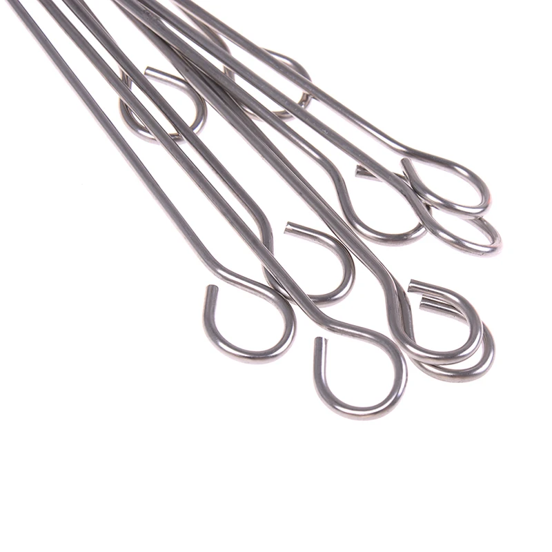 10pcs Stainless Steel BBQ Needle Goose Tail Pin Meat Goose Round Roast Skewers Stick Barbeque Skewers Kitchen Outdoor Picnic