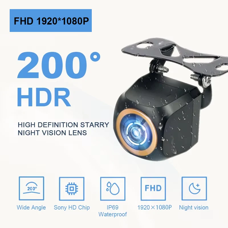 AHD 1920x1080P Car Rear View Camera 200° Fisheye Golden Lens Full HD Night Vision Vehicle back car reversing Front Camera