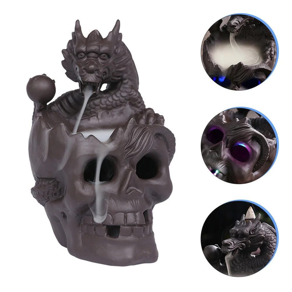 

Skull Incense Burner LED Light Rainbow Colors Backflow Incense Holder Meditation Yoga Stress Relief Halloween Decoration