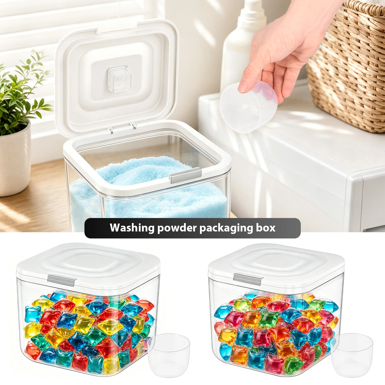 5/6 L Laundry Pod Container Large Capacity Bathroom Laundry Detergent Storage Box Automatic Pop-Up Detergent Powder Container