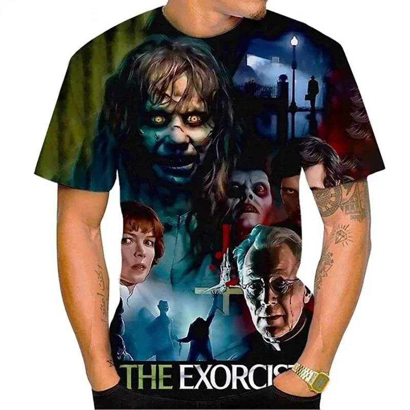 The Exorcist 3d Horror Print Tops Harajuku O-neck Tshirt Casual Short Sleeve Fashion T-shirt Summer Man clothing