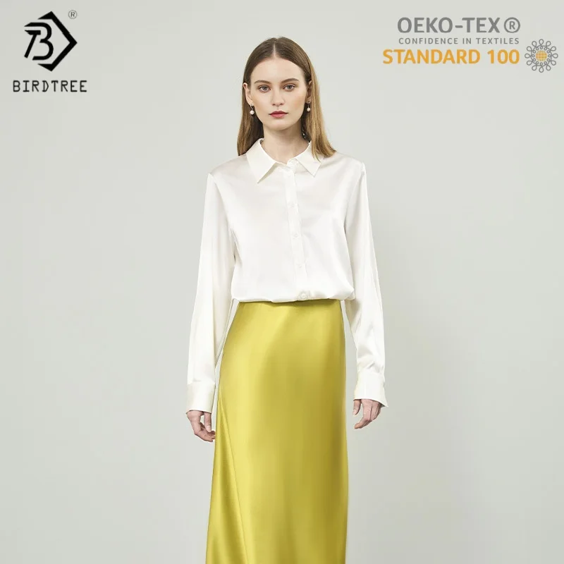 Birdtree,OEKO-TEX,22MM 90%  Silk Skirts,Body-fit,Women Elastic Waist Straight Long Skirt,Bias-cut,Solid,2025 NewD5D205JF