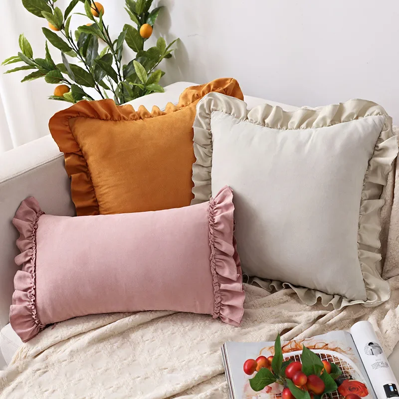 Nordic Suede Ruffled Cushion Cover Throw Pillow Cover for Living Room Decorative Pillowcase Car Seat Cushion Cover 45x45cm