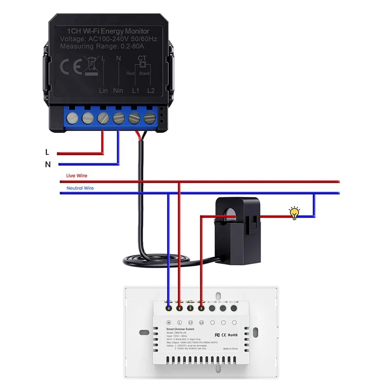 Compteur d'énergie WiFi Tuya, 80A, pince ondulée, compteur h souverain, moniteur de puissance, électricité, vie intelligente, télécommande