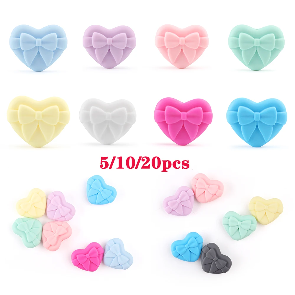 5/10/20Pcs Bowknot Heart Silicone Beads Loose Focal Beads For Jewelry Making DIY Beaded Pen Keychain Bag Accessories