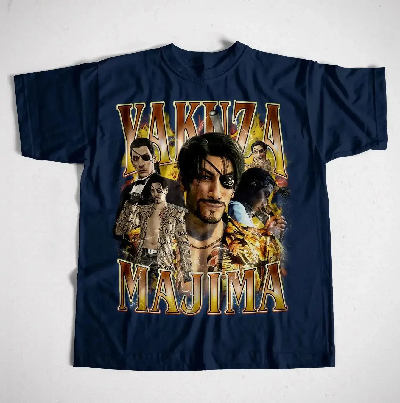 Japanese Gaming Graphic Shirt Vintage Tops KYakuza Majima Mad Dog of Shimano Tee O Neck T Shirts Casual Loose Streetwear Unisex