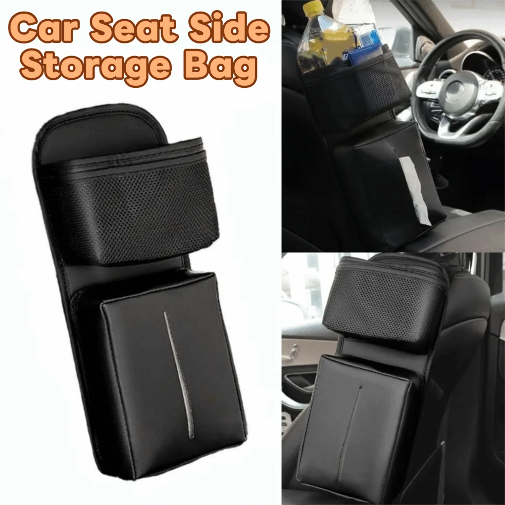 

Multi-Functional Car Seat Side Storage Bag Tissue Box Wear-Resistant Car Seat Hanging Organizer Leather Portable Auto Seat Box