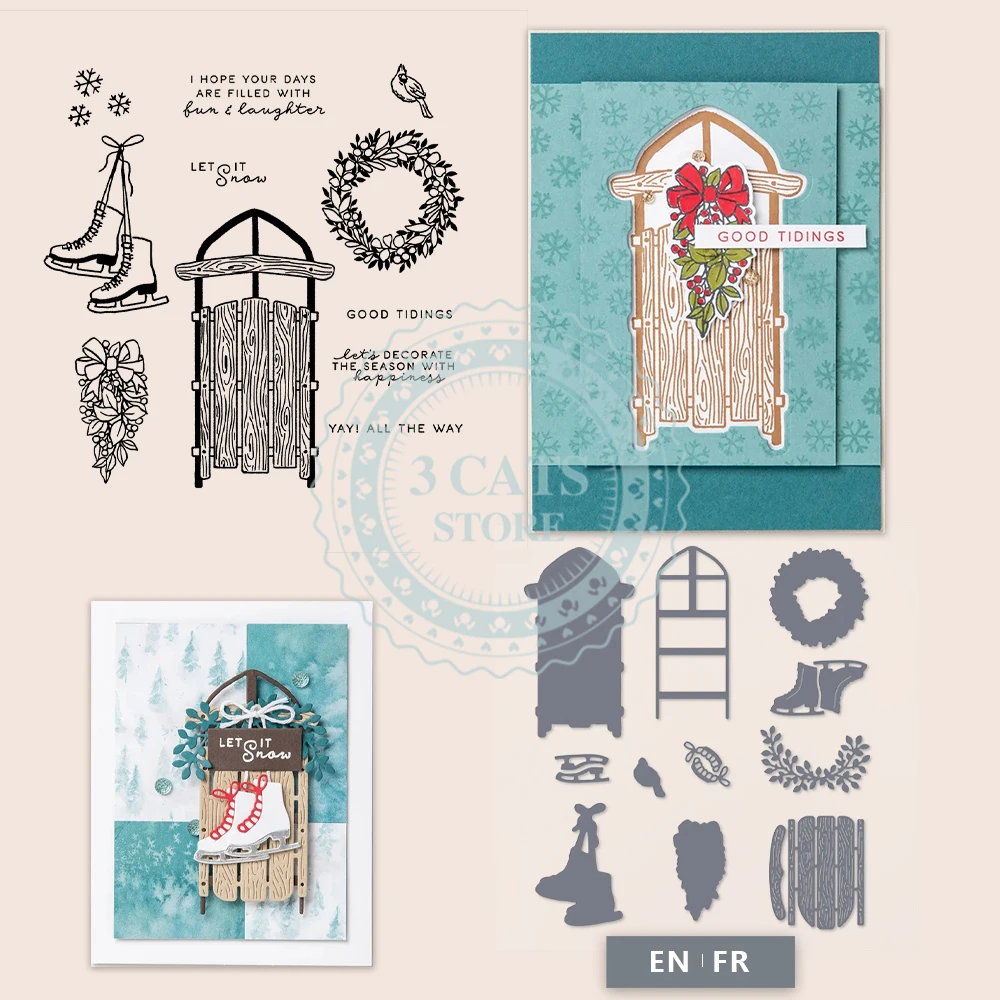 

MP965 Sophisticated Sled Winter Christmas Clear Stamp Cutting Dies DIY Scrapbooking Supplies Stamps Metal Dies For Cards Albums