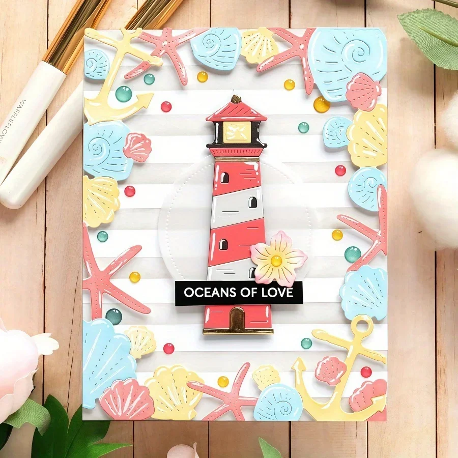 New Shells Snails Starfish and Anchor Picture Frame Metal Cutting Dies for DIY Scrapbooking Card Making Stencils Photo Albums