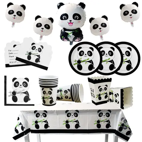 Panda Disposable Tableware Cartoon Paper Napkins Cups Plates Tablecloths Banner Panda Theme Birthday Party Decorations Supplies