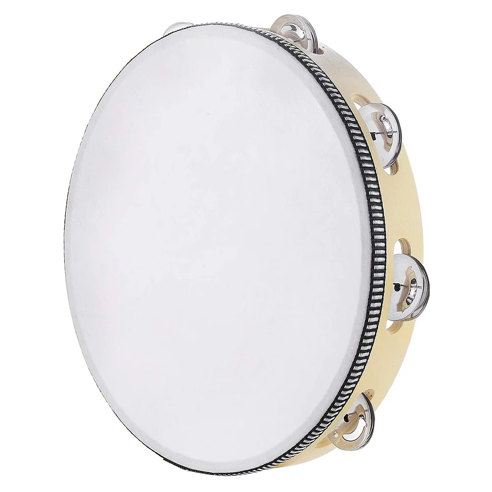 

Sheepskin Tambourine 10 Inch H held Drum Bell Birch Metal Jingles Percussion Toy Party KTV Portable Size Musical